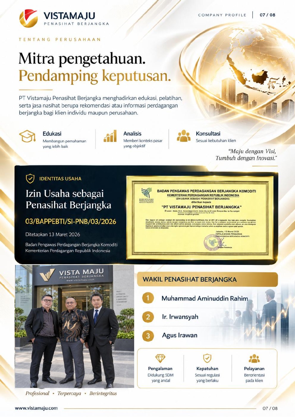 Halaman 7 Company Profile VistaMaju: Legalitas & Tim